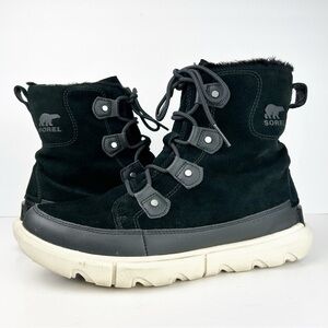 Sorel Explorer Next Joan Waterproof Black Suede Leather Short Boots Women's 11